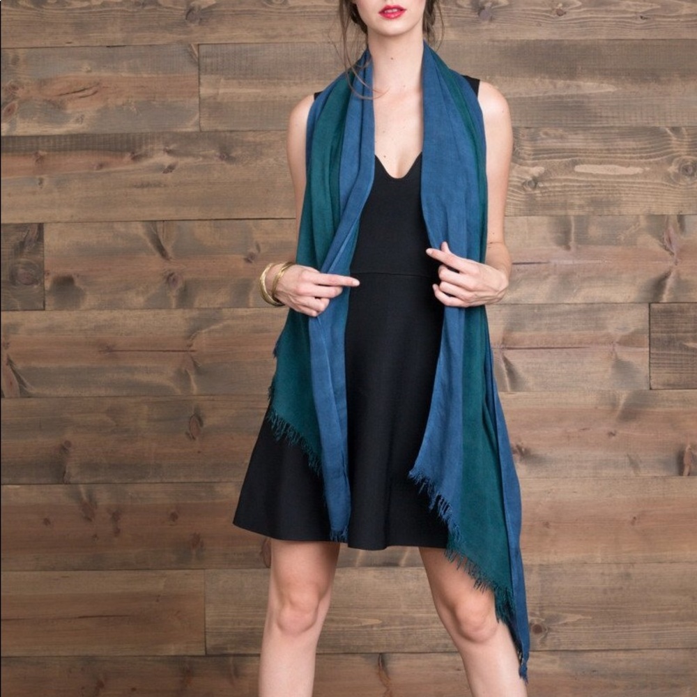 Hand Dyed Silk Blend Scarf in Peacock Ombre